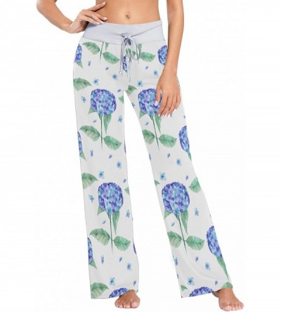 Bottoms Watercolor Blue Hydrangea Flowers Women's Pajama Pants Lounge Sleep Wear - Multi - CS19D3S03X6 $17.72