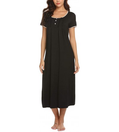 Nightgowns & Sleepshirts Loungewear Long Nightgown Soft Short Sleeve Full Length Night Shirts Sleepwear - Black - CE18L3YEWTI...