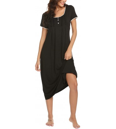 Nightgowns & Sleepshirts Loungewear Long Nightgown Soft Short Sleeve Full Length Night Shirts Sleepwear - Black - CE18L3YEWTI...