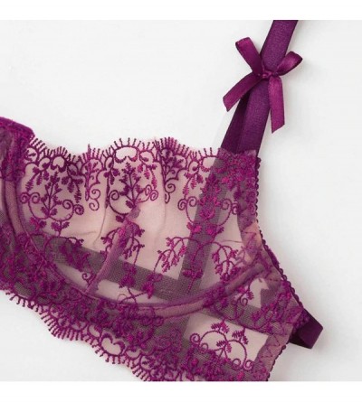 Tops Women Lingerie Corset Embroidery Lace Sleepwear Bowknot Underwear Tops+Briefs - Wine - CZ18WXIL7MN $11.12