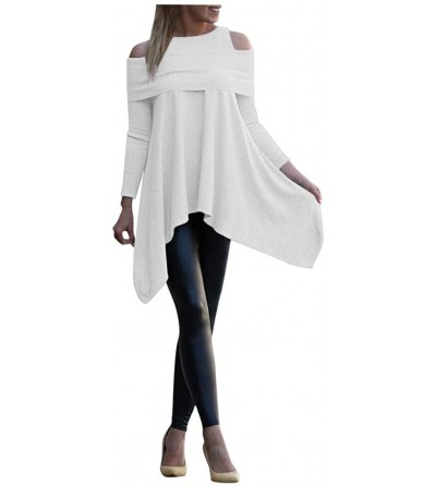 Tops Blouse Womens Solid Color Long Sleeve Sweatshirt Loose Print Pullover Tops Blouse - White - CL195H4R58M $17.84