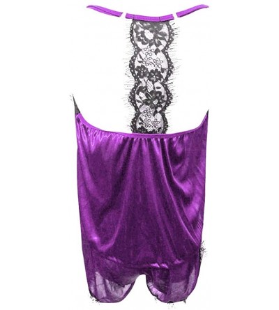 Sets Pajamas Women's Sexy Lingerie Cami Sleepwear Shorts Set Solid Color Lace Trim Nightwear - Purple - CO194QTIGIG $13.23