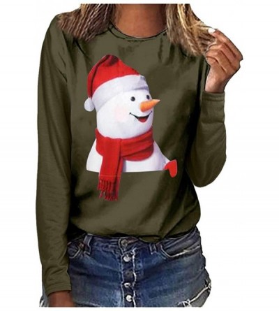 Tops Women's Christmas Plus Size Shirts Casual Pull Sleeve Snowman Print Pullover Solid Loose Fall Blouse Top Tee - S - CQ18A...
