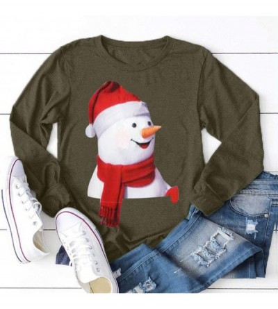 Tops Women's Christmas Plus Size Shirts Casual Pull Sleeve Snowman Print Pullover Solid Loose Fall Blouse Top Tee - S - CQ18A...