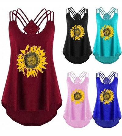 Thermal Underwear Women Bandages Sleeveless Vest Top High Low Tank Top Notes Strappy Tank Tops - C Blue - CA18SNXI4CR $15.51