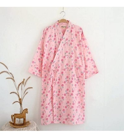 Robes Women Cotton Kimono Bathrobe with Pockets Robe 8 Color - Pink Cherry Blossoms - CY12I1IHM5Z $24.18