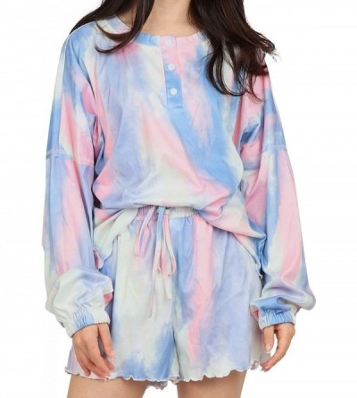 Sets Women Tie Dye Printed Pajamas Set Casual Two-Piece Sleepwear for Juniors Ladies Girls - Blue - CZ1900C7MEY $29.55