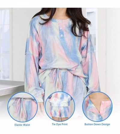 Sets Women Tie Dye Printed Pajamas Set Casual Two-Piece Sleepwear for Juniors Ladies Girls - Blue - CZ1900C7MEY $29.55