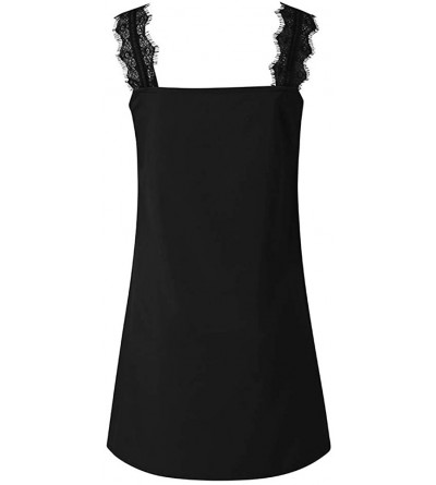 Thermal Underwear Women Dress Lace Spaghetti Strap V Neck Sleeveless Casual Mini Sleepwear Pajamas Dress - Black - CL194KGDLS...