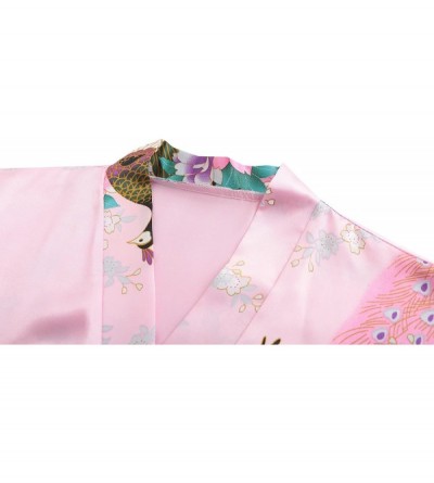 Robes Women Peacock Satin Short Bridal Kimono Robe Bridesmaid Sleepwear Wedding Dressing Gown - Pink - CU18DH87N33 $9.76