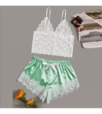 Sets Women Lingerie Lace Split Pajamas Underwire Racy Muslin Sleepwear Underwear Tops+Briefs - Green - CC19CO7WE0I $10.41