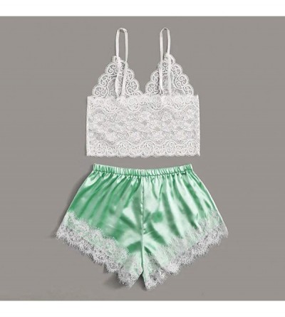 Sets Women Lingerie Lace Split Pajamas Underwire Racy Muslin Sleepwear Underwear Tops+Briefs - Green - CC19CO7WE0I $10.41