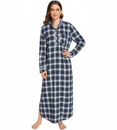 Nightgowns & Sleepshirts Women's Plaid Flannel Nightgowns Full Length Sleep Shirts - Green & White - CX18Z707908 $28.68