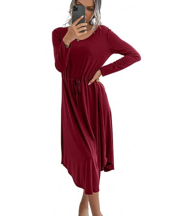 Nightgowns & Sleepshirts Womens Nightgowns Scoopneck Long Sleeve Drawstring Waist Loose Loungewear Nightwear Sleep Dress - 50...