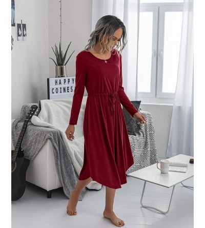 Nightgowns & Sleepshirts Womens Nightgowns Scoopneck Long Sleeve Drawstring Waist Loose Loungewear Nightwear Sleep Dress - 50...