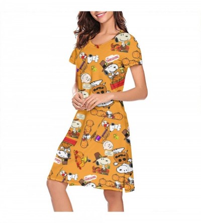 Nightgowns & Sleepshirts Women's Snoopy- Nightgown Print Nightwear O-Neck - White-86 - C219C94T7QA $28.04