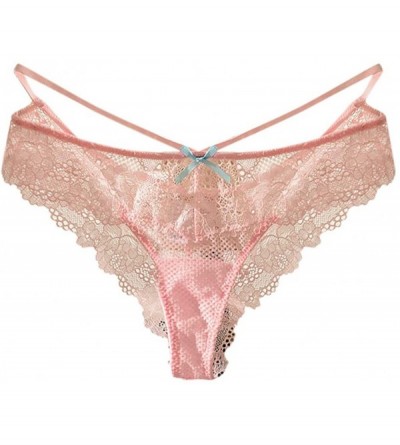 Thermal Underwear Women's Sexy Lace Low Waist Underwear Transparent Hollow Out Underwear - Pink - CK1950TIZI0 $13.93