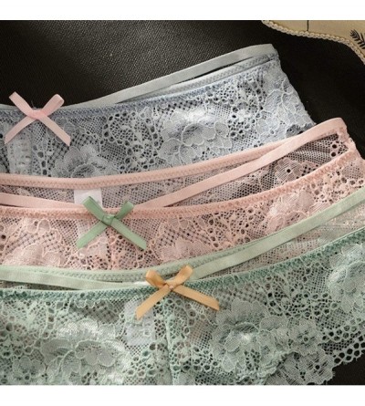 Thermal Underwear Women's Sexy Lace Low Waist Underwear Transparent Hollow Out Underwear - Pink - CK1950TIZI0 $13.93