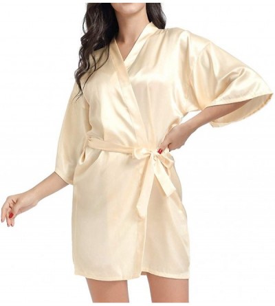 Robes Women Kimono Sleepwear Bridal Pajamas Wedding Brideslmaid of The Bride Robes with Belt - Yellow 1 - CM198H48XAQ $29.55