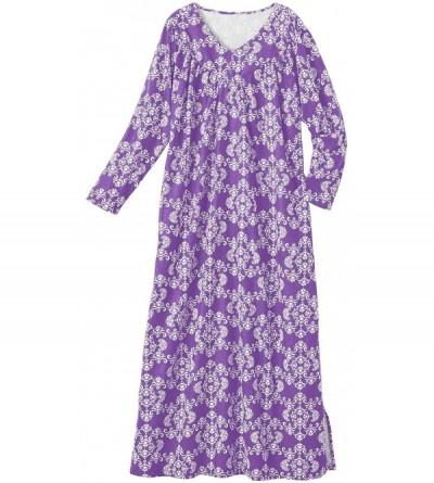 Nightgowns & Sleepshirts Women's Floral Print Flannel Long Night Gown - 100% Cotton Sleep Dress - Violet - C5194LMR46A $26.75