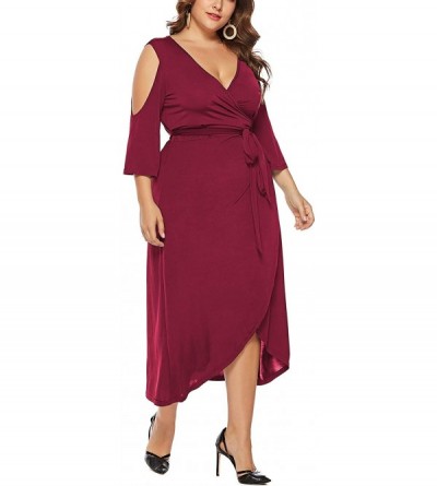 Nightgowns & Sleepshirts Womens Leopard Printed Wrap Dress Plus Size Short Sleeve Dresses - Red-106 - CA19CM8QW69 $39.63