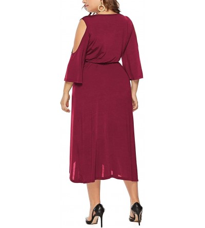 Nightgowns & Sleepshirts Womens Leopard Printed Wrap Dress Plus Size Short Sleeve Dresses - Red-106 - CA19CM8QW69 $39.63