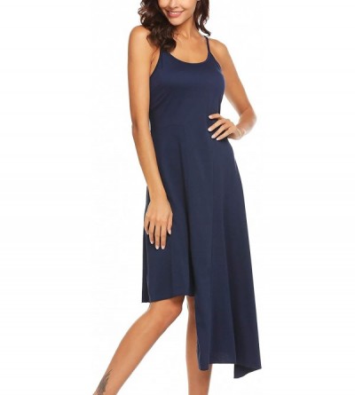 Nightgowns & Sleepshirts Women's Full Slip Nightgown Dress Sleeveless Chemise Sleepwear Loungewear - Navy Blue - CT18QGIEH8H ...