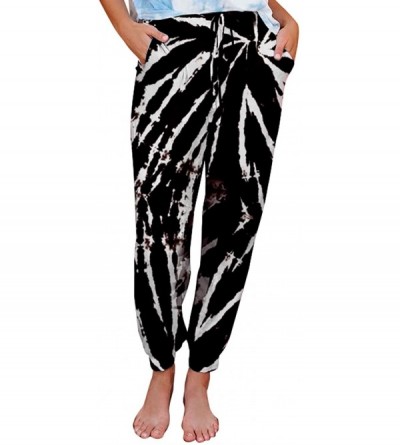 Bottoms Women's Tie Dye Print Drawstring Elastic Waist Casual Lounge Long Pants Pajama Trousers - White Skeleton - CD19CQ99XX...