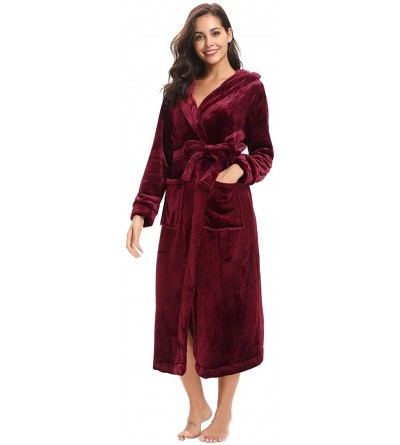 Robes Women Kimono Robes Fleece Bathrobe Unisex Spa Robe Sleepwear - Wine-red - CG18KO7H8E4 $41.29