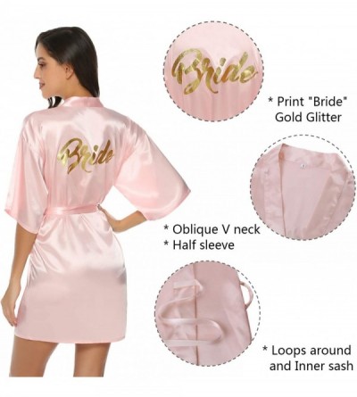 Robes Women's Satin Silk Bride & Bridesmaid Robe Gold Glitter Wedding Party Kimono Robes - Bride-pink - C218R3UCG7C $19.54