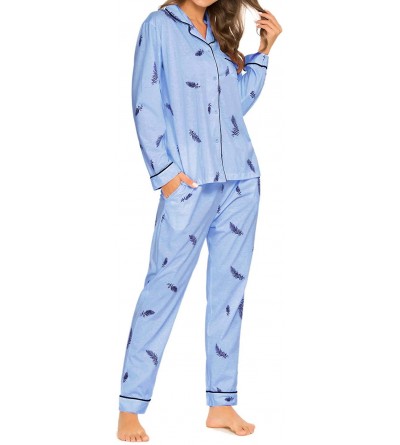 Sets Womens Pajama Sets - Long Sleeve Button Down Cotton Soft Flannel Pajamas for Women S-3XL (Leaves Green- XX-Large) - Mapl...