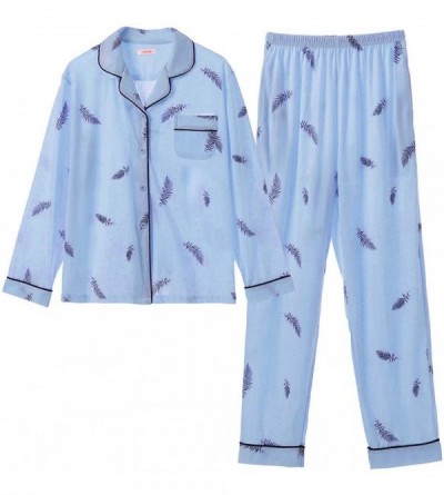 Sets Womens Pajama Sets - Long Sleeve Button Down Cotton Soft Flannel Pajamas for Women S-3XL (Leaves Green- XX-Large) - Mapl...