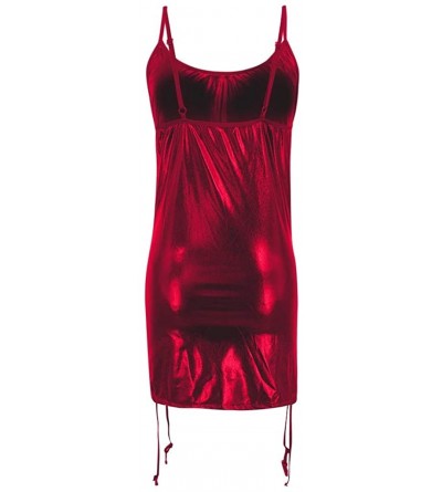 Nightgowns & Sleepshirts Sexy Wireless Rimless Pajamas Lace Nightdress Silk Underwear Women Sleepwear - Red - CN1933YDZ29 $9.75
