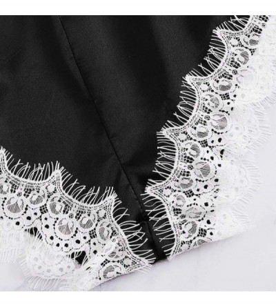 Sets Sleepwear-Fashion Sissy Women Lingerie Girl V-Neck Lace Splice Bodysuit - Black - C918NXX9X42 $9.25