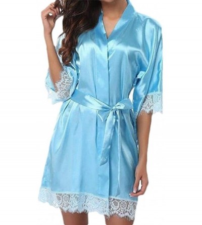 Robes Womens Lace Trim Kimono Robe Nightwears Nightgown Sleepwear Housecoats Satin Short Robe - 8 - CV194D73IUD $13.35