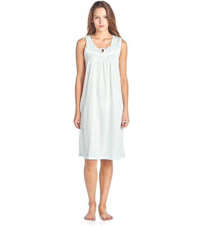 Nightgowns & Sleepshirts Women's Sleeveless Embroidered Pointelle Nightgown Sleep Dress - Green - CW12CMWEN3F $16.15