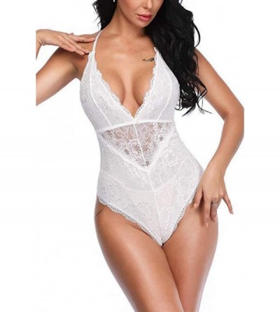 Bustiers & Corsets Women's Lingerie Lace Jumpsuit Mesh Openwork Pajamas Babydoll Tights (2 Pieces 1 Additional Random Gift Co...
