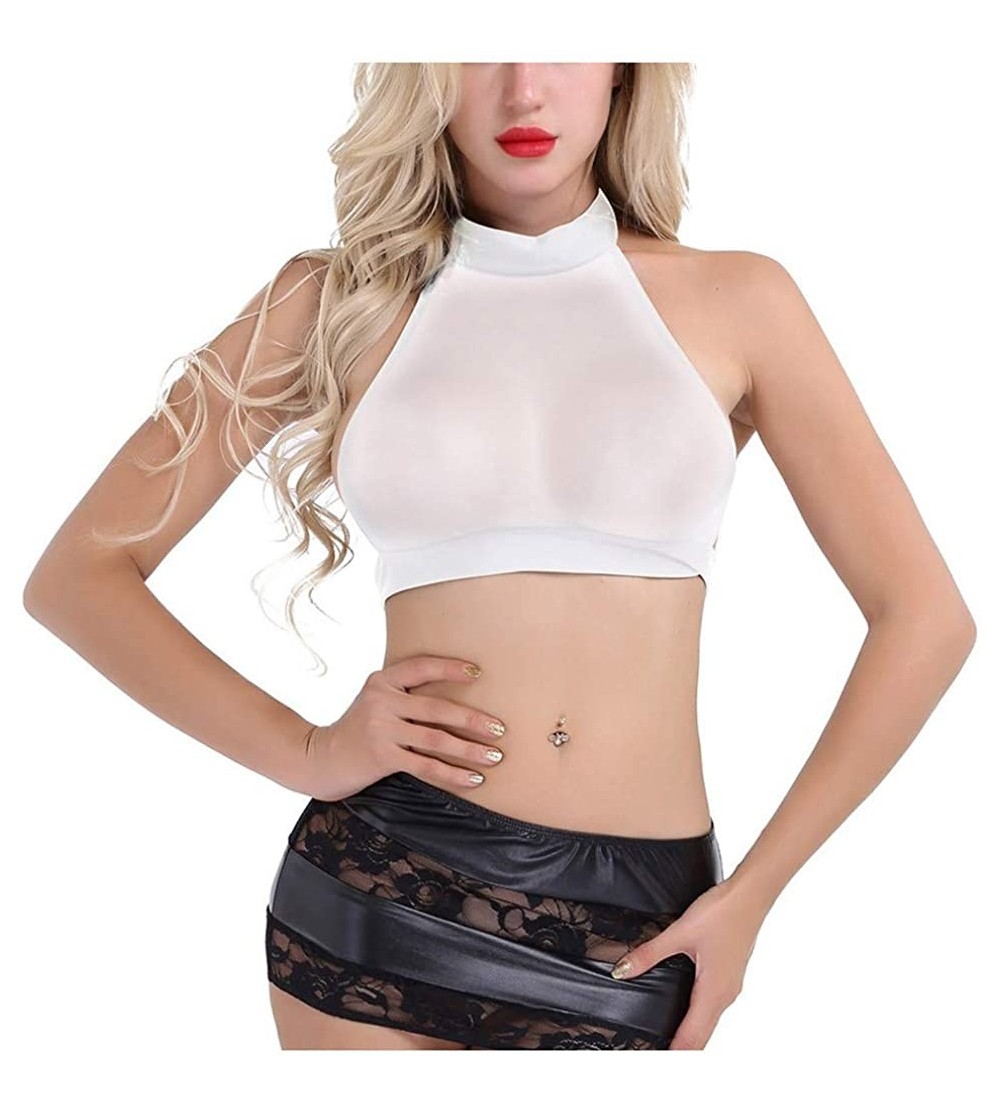 Baby Dolls & Chemises Lingerie for Women for Sex Women's Sheer Mesh See-Through Short Sleeve Crop Tops Casual T Shirt - Z1-wh...
