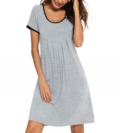 Nightgowns & Sleepshirts Womens Nightgown Short Sleeve Sleep Shirt Dress Sexy V Neck Lace Trim Soft Night Shirts - Gray - C61...