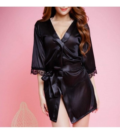 Nightgowns & Sleepshirts Womens Lace Kimono Robe Sexy Babydoll Lingerie Silk Underwear Sleepwear Nightdress Robes with G Stri...