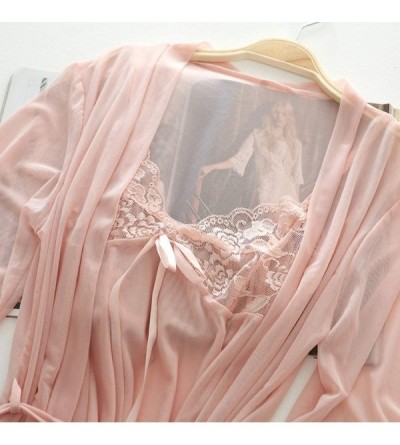 Nightgowns & Sleepshirts 3 Pcs Women's Long Chemise Nightgown Set Sexy Lace Babydoll Lingerie Bridal Eyelash Negligee(S-3XL) ...