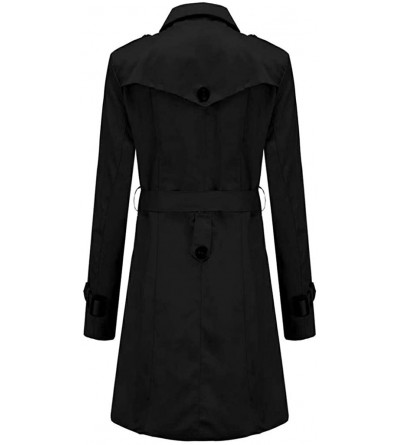 Thermal Underwear Women Long Trench Coat Lapel Double-Breasted Jacket Winter Button Lightweight Outwear - Black - CX19234SS80...