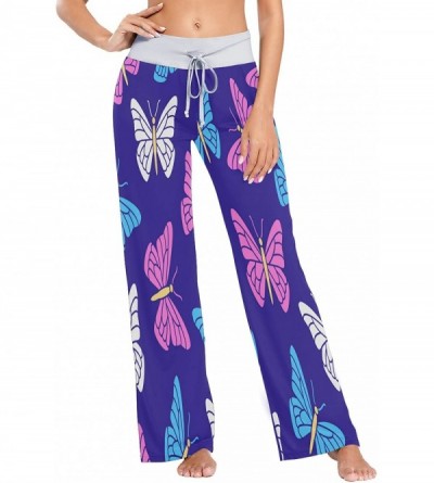 Bottoms Women's Comfy Casual Pajama Pants Butterfly Drawstring Palazzo Lounge Pants Wide Leg - Multicolor - CG19CSQ78W7 $25.70