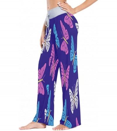 Bottoms Women's Comfy Casual Pajama Pants Butterfly Drawstring Palazzo Lounge Pants Wide Leg - Multicolor - CG19CSQ78W7 $25.70