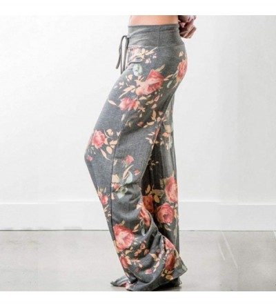 Bottoms Women's Comfy Casual Pajama Pants Floral Print Drawstring Palazzo Lounge Pants Wide Leg - B-gray - CY19DOI8KQZ $11.24