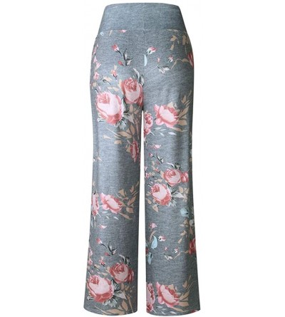 Bottoms Women's Comfy Casual Pajama Pants Floral Print Drawstring Palazzo Lounge Pants Wide Leg - B-gray - CY19DOI8KQZ $11.24