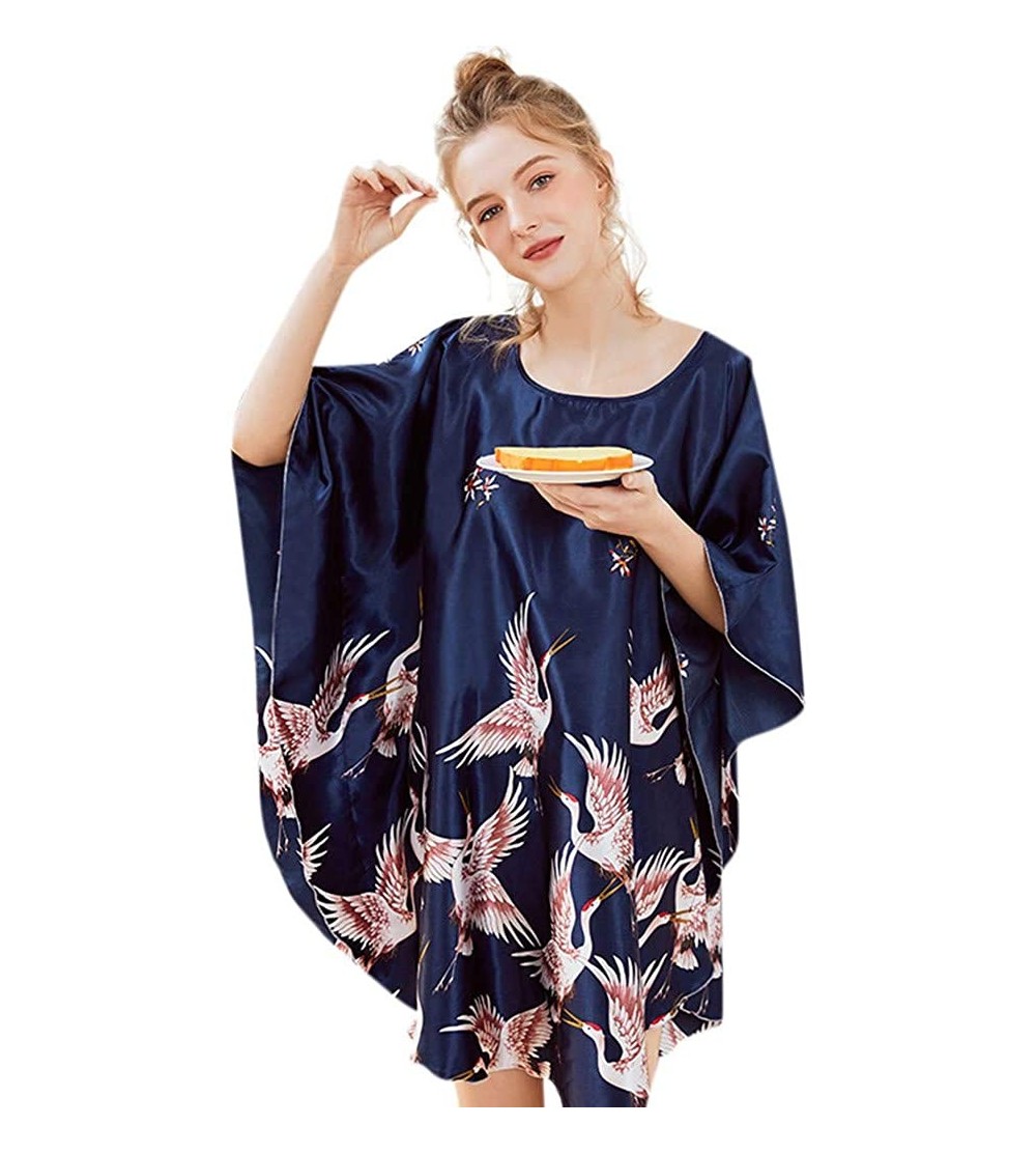 Nightgowns & Sleepshirts Women's House Dress Short Sleeve Sleepwear Satin Nightdress Lingerie Nightgown - Navy - C2199S0ZUZL ...