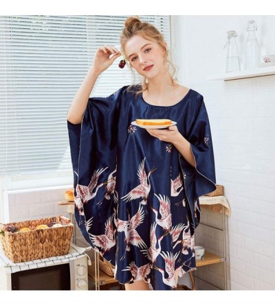 Nightgowns & Sleepshirts Women's House Dress Short Sleeve Sleepwear Satin Nightdress Lingerie Nightgown - Navy - C2199S0ZUZL ...
