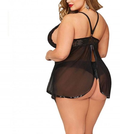 Baby Dolls & Chemises Fat Woman Large Size lace Sexy Strap Nightdress Erotic Underwear Sleepwear - Black - C918GENZX0N $8.78