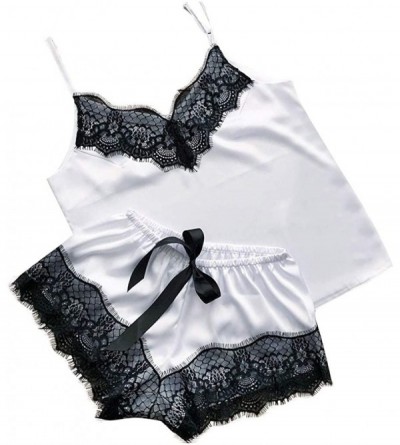Nightgowns & Sleepshirts Satin Silk Pajamas Bow Nightdress Lingerie Women Underwear Sleepwear Satin - White - C3194IMW5EO $8.82